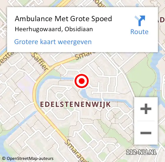 Locatie op kaart van de 112 melding: Ambulance Met Grote Spoed Naar Heerhugowaard, Obsidiaan op 1 mei 2024 00:58