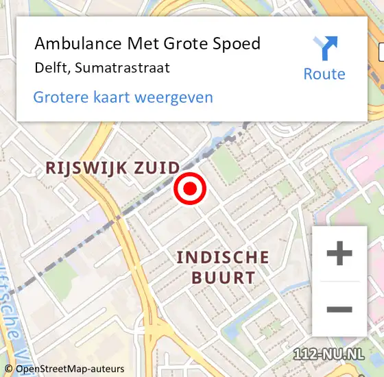 Locatie op kaart van de 112 melding: Ambulance Met Grote Spoed Naar Delft, Sumatrastraat op 1 mei 2024 01:08