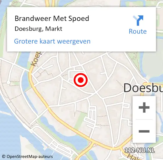 Locatie op kaart van de 112 melding: Brandweer Met Spoed Naar Doesburg, Markt op 1 mei 2024 01:18