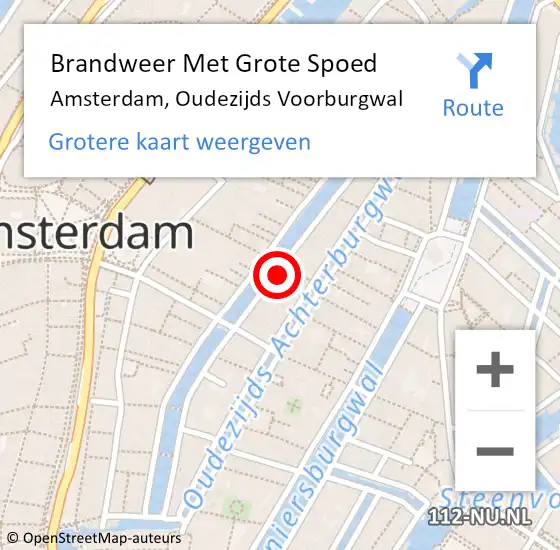 Locatie op kaart van de 112 melding: Brandweer Met Grote Spoed Naar Amsterdam, Oudezijds Voorburgwal op 1 mei 2024 01:40