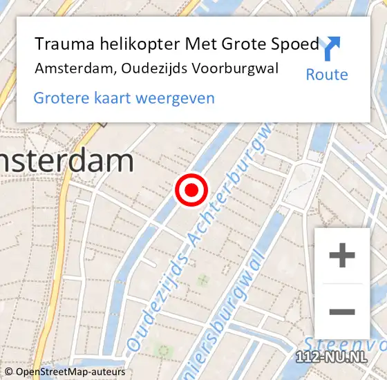 Locatie op kaart van de 112 melding: Trauma helikopter Met Grote Spoed Naar Amsterdam, Oudezijds Voorburgwal op 1 mei 2024 01:41