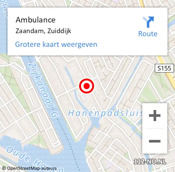 Locatie op kaart van de 112 melding: Ambulance Zaandam, Zuiddijk op 1 mei 2024 01:46