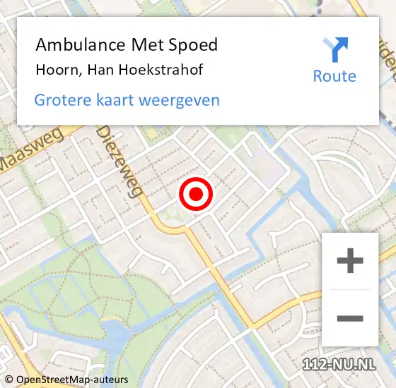 Locatie op kaart van de 112 melding: Ambulance Met Spoed Naar Hoorn, Han Hoekstrahof op 1 mei 2024 03:49