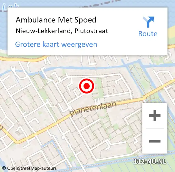 Locatie op kaart van de 112 melding: Ambulance Met Spoed Naar Nieuw-Lekkerland, Plutostraat op 1 mei 2024 04:31