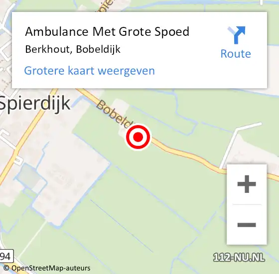 Locatie op kaart van de 112 melding: Ambulance Met Grote Spoed Naar Berkhout, Bobeldijk op 1 mei 2024 04:53