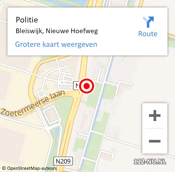 Locatie op kaart van de 112 melding: Politie Bleiswijk, Nieuwe Hoefweg op 1 mei 2024 05:17