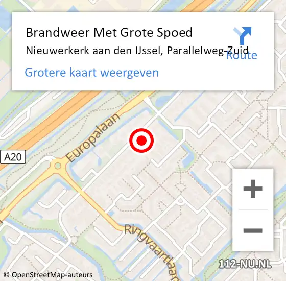 Locatie op kaart van de 112 melding: Brandweer Met Grote Spoed Naar Nieuwerkerk aan den IJssel, Parallelweg-Zuid op 1 mei 2024 05:19
