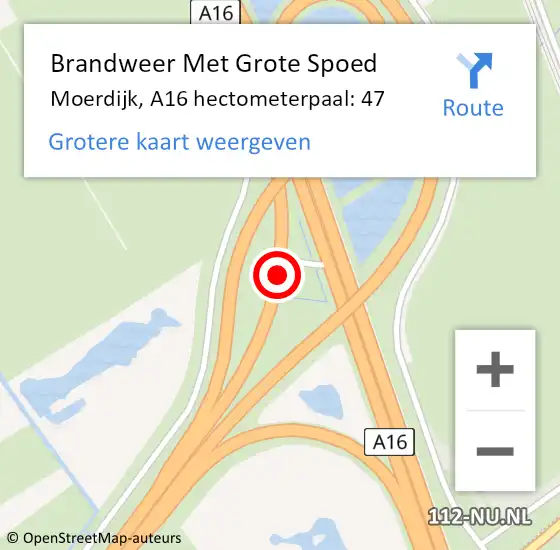 Locatie op kaart van de 112 melding: Brandweer Met Grote Spoed Naar Moerdijk, A16 hectometerpaal: 47 op 1 mei 2024 05:32