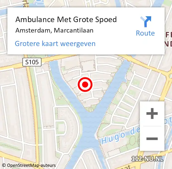 Locatie op kaart van de 112 melding: Ambulance Met Grote Spoed Naar Amsterdam, Marcantilaan op 1 mei 2024 05:36