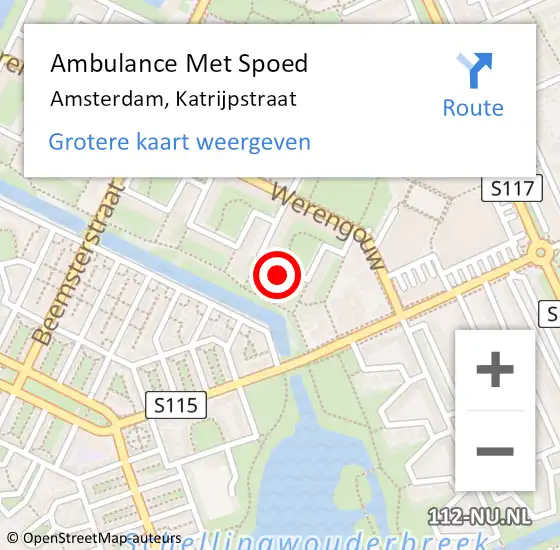 Locatie op kaart van de 112 melding: Ambulance Met Spoed Naar Amsterdam, Katrijpstraat op 1 mei 2024 05:36