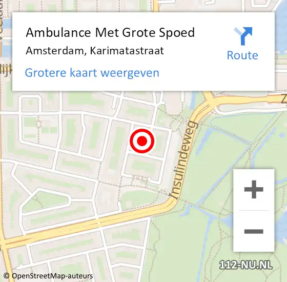 Locatie op kaart van de 112 melding: Ambulance Met Grote Spoed Naar Amsterdam, Karimatastraat op 1 mei 2024 06:03
