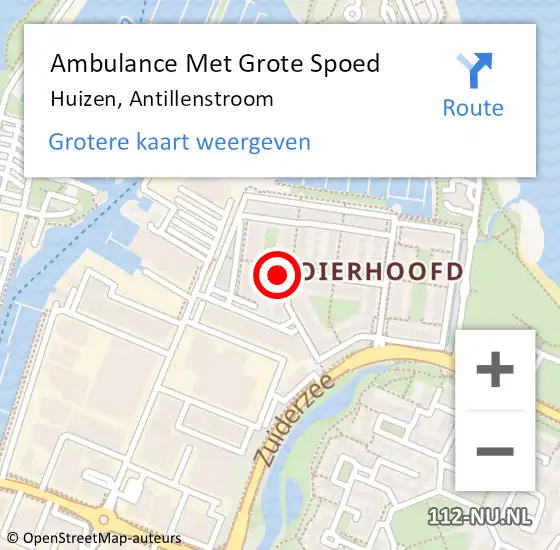 Locatie op kaart van de 112 melding: Ambulance Met Grote Spoed Naar Huizen, Antillenstroom op 4 oktober 2014 09:46