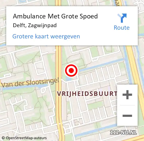 Locatie op kaart van de 112 melding: Ambulance Met Grote Spoed Naar Delft, Zagwijnpad op 1 mei 2024 06:48