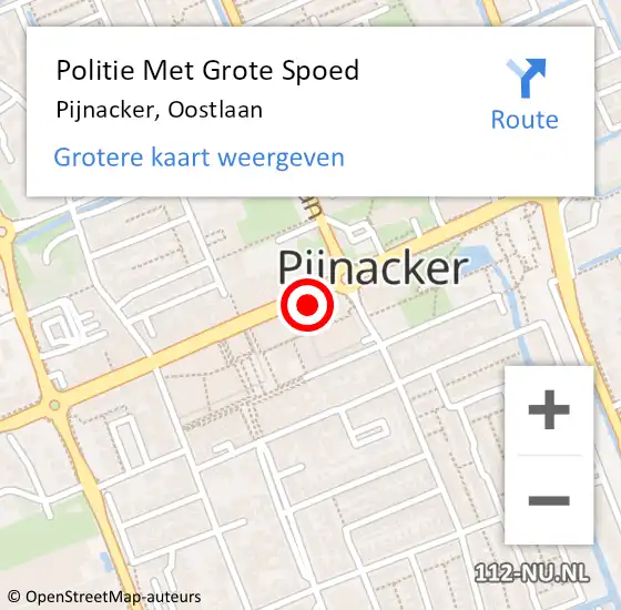Locatie op kaart van de 112 melding: Politie Met Grote Spoed Naar Pijnacker, Oostlaan op 1 mei 2024 07:19