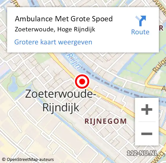 Locatie op kaart van de 112 melding: Ambulance Met Grote Spoed Naar Zoeterwoude, Hoge Rijndijk op 1 mei 2024 07:20