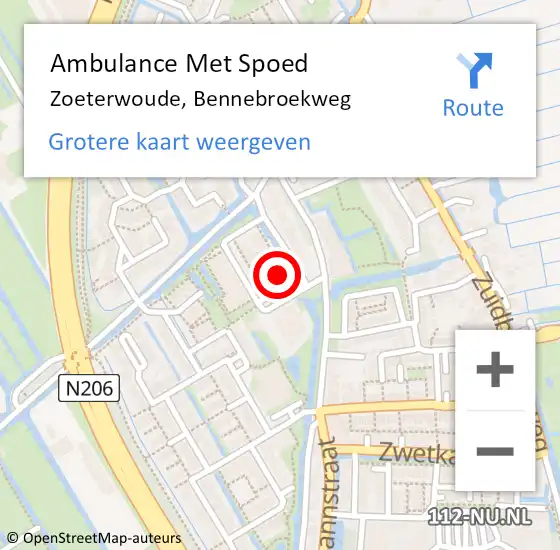 Locatie op kaart van de 112 melding: Ambulance Met Spoed Naar Zoeterwoude, Bennebroekweg op 1 mei 2024 07:25