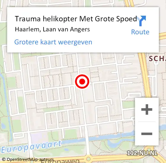 Locatie op kaart van de 112 melding: Trauma helikopter Met Grote Spoed Naar Haarlem, Laan van Angers op 1 mei 2024 07:46