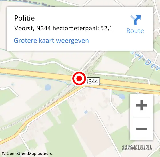 Locatie op kaart van de 112 melding: Politie Voorst, N344 hectometerpaal: 52,1 op 1 mei 2024 07:52