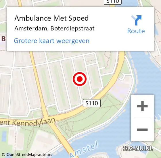 Locatie op kaart van de 112 melding: Ambulance Met Spoed Naar Amsterdam, Boterdiepstraat op 1 mei 2024 08:00