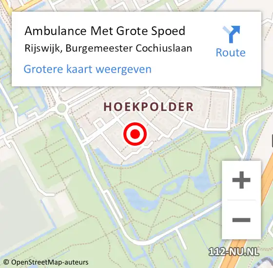 Locatie op kaart van de 112 melding: Ambulance Met Grote Spoed Naar Rijswijk, Burgemeester Cochiuslaan op 1 mei 2024 08:09