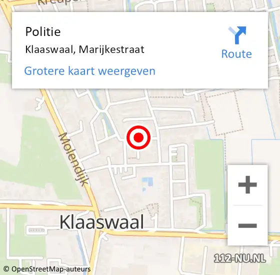 Locatie op kaart van de 112 melding: Politie Klaaswaal, Marijkestraat op 1 mei 2024 08:17