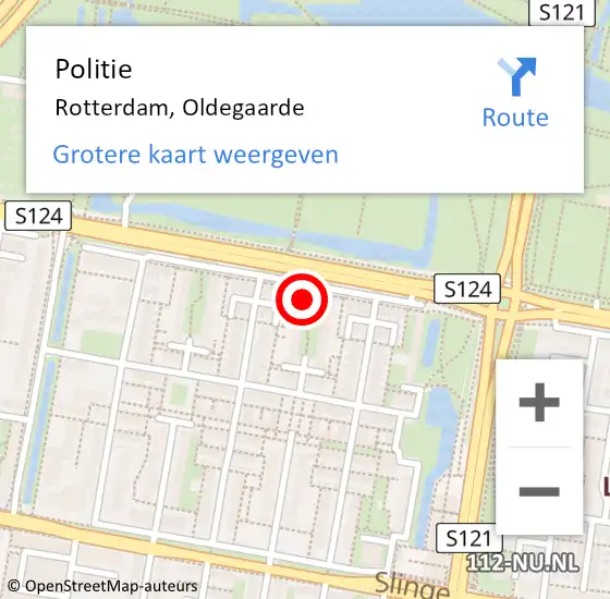 Locatie op kaart van de 112 melding: Politie Rotterdam, Oldegaarde op 1 mei 2024 08:23