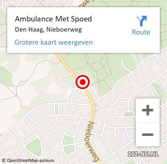 Locatie op kaart van de 112 melding: Ambulance Met Spoed Naar Den Haag, Nieboerweg op 1 mei 2024 08:29
