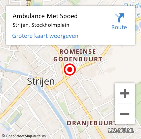 Locatie op kaart van de 112 melding: Ambulance Met Spoed Naar Strijen, Stockholmplein op 1 mei 2024 08:47