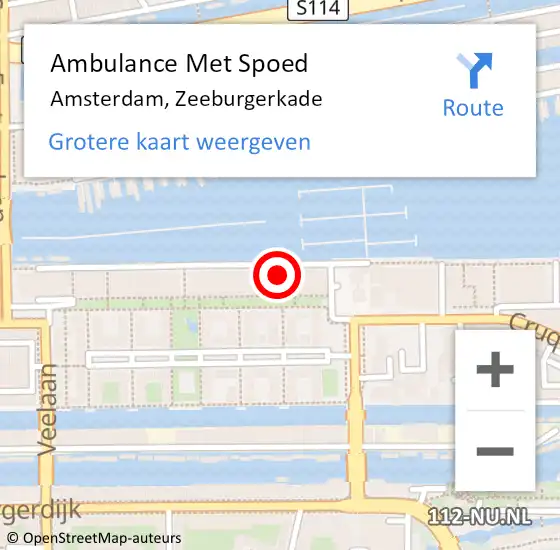 Locatie op kaart van de 112 melding: Ambulance Met Spoed Naar Amsterdam, Zeeburgerkade op 1 mei 2024 08:51