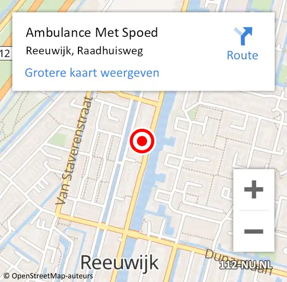 Locatie op kaart van de 112 melding: Ambulance Met Spoed Naar Reeuwijk, Raadhuisweg op 1 mei 2024 08:58