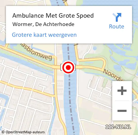 Locatie op kaart van de 112 melding: Ambulance Met Grote Spoed Naar Wormer op 1 mei 2024 09:06