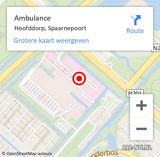 Locatie op kaart van de 112 melding: Ambulance Hoofddorp, Spaarnepoort op 1 mei 2024 09:24
