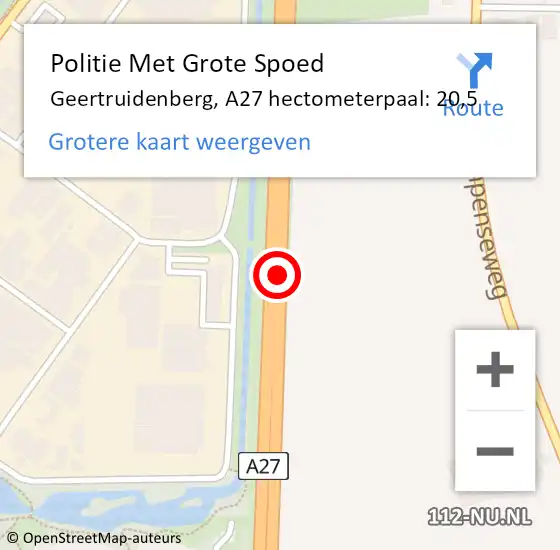 Locatie op kaart van de 112 melding: Politie Met Grote Spoed Naar Geertruidenberg, A27 hectometerpaal: 20,5 op 1 mei 2024 09:29