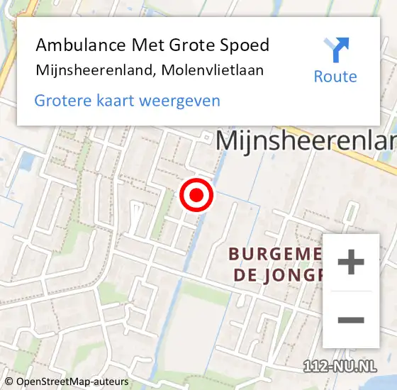 Locatie op kaart van de 112 melding: Ambulance Met Grote Spoed Naar Mijnsheerenland, Molenvlietlaan op 1 mei 2024 09:32