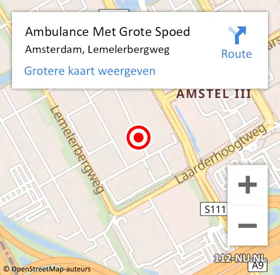 Locatie op kaart van de 112 melding: Ambulance Met Grote Spoed Naar Amsterdam, Lemelerbergweg op 1 mei 2024 09:46