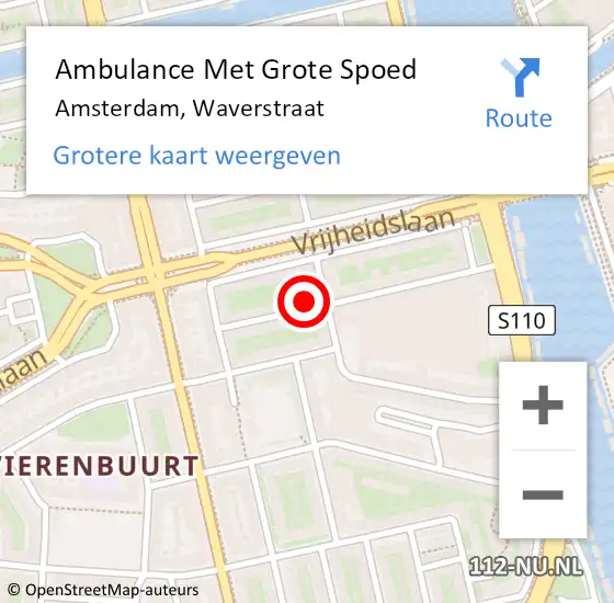 Locatie op kaart van de 112 melding: Ambulance Met Grote Spoed Naar Amsterdam, Waverstraat op 1 mei 2024 09:47