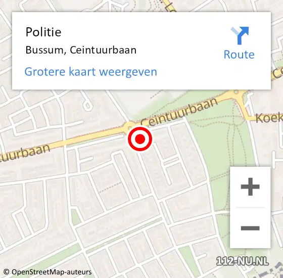 Locatie op kaart van de 112 melding: Politie Bussum, Ceintuurbaan op 1 mei 2024 09:48