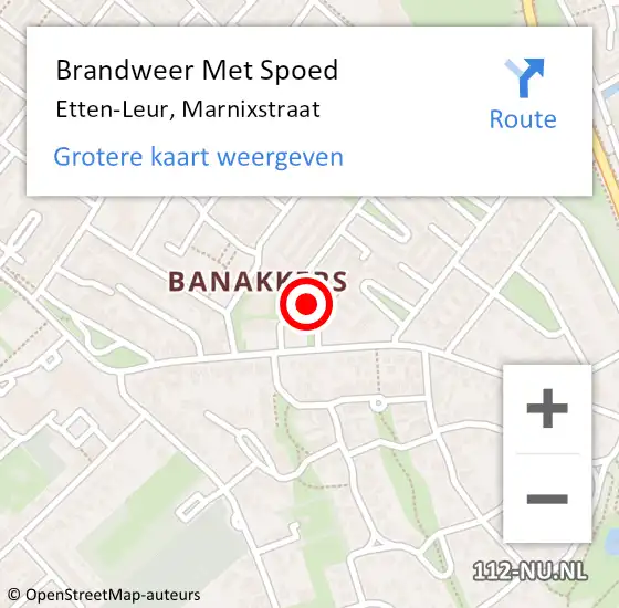 Locatie op kaart van de 112 melding: Brandweer Met Spoed Naar Etten-Leur, Marnixstraat op 1 mei 2024 09:50
