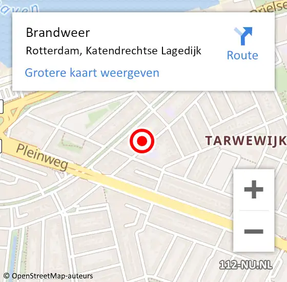 Locatie op kaart van de 112 melding: Brandweer Rotterdam, Katendrechtse Lagedijk op 1 mei 2024 10:07