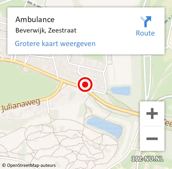 Locatie op kaart van de 112 melding: Ambulance Beverwijk, Zeestraat op 1 mei 2024 10:10