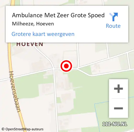 Locatie op kaart van de 112 melding: Ambulance Met Zeer Grote Spoed Naar Milheeze, Hoeven op 1 mei 2024 10:11