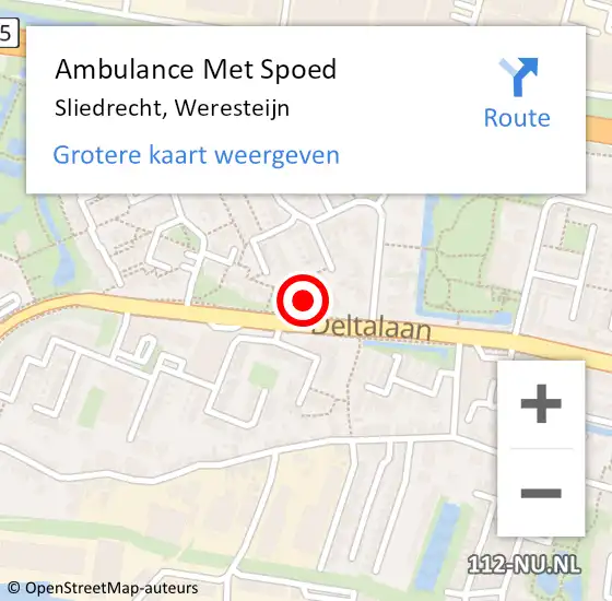 Locatie op kaart van de 112 melding: Ambulance Met Spoed Naar Sliedrecht, Weresteijn op 1 mei 2024 10:14