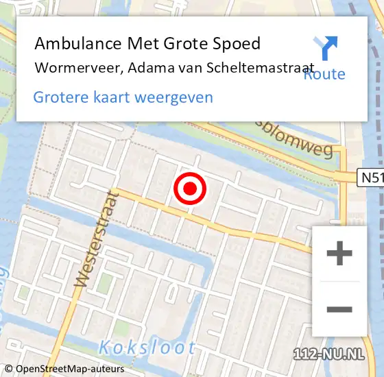 Locatie op kaart van de 112 melding: Ambulance Met Grote Spoed Naar Wormerveer, Adama van Scheltemastraat op 1 mei 2024 10:20