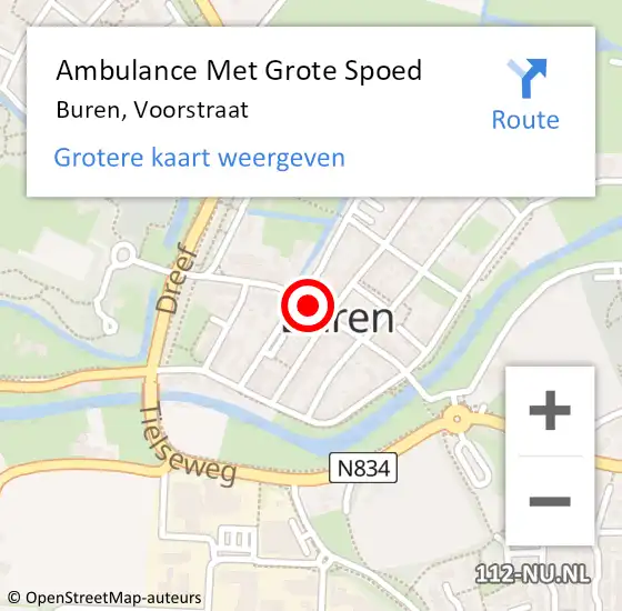 Locatie op kaart van de 112 melding: Ambulance Met Grote Spoed Naar Buren, Voorstraat op 4 oktober 2014 10:15