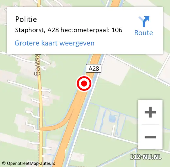 Locatie op kaart van de 112 melding: Politie Staphorst, A28 hectometerpaal: 106 op 1 mei 2024 10:26
