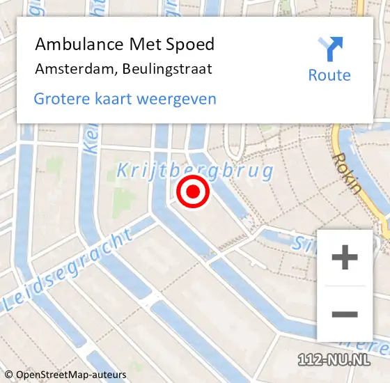 Locatie op kaart van de 112 melding: Ambulance Met Spoed Naar Amsterdam, Beulingstraat op 1 mei 2024 10:28