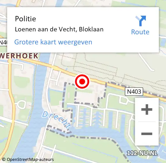 Locatie op kaart van de 112 melding: Politie Loenen aan de Vecht, Bloklaan op 1 mei 2024 10:32
