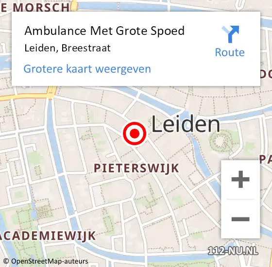 Locatie op kaart van de 112 melding: Ambulance Met Grote Spoed Naar Leiden, Breestraat op 1 mei 2024 10:58