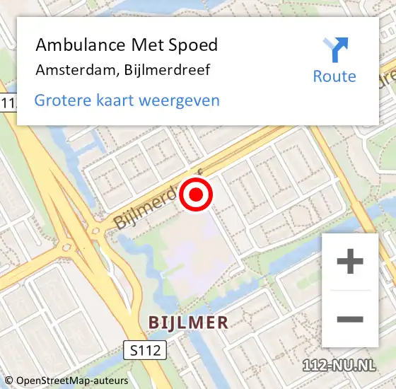 Locatie op kaart van de 112 melding: Ambulance Met Spoed Naar Amsterdam, Bijlmerdreef op 1 mei 2024 11:08