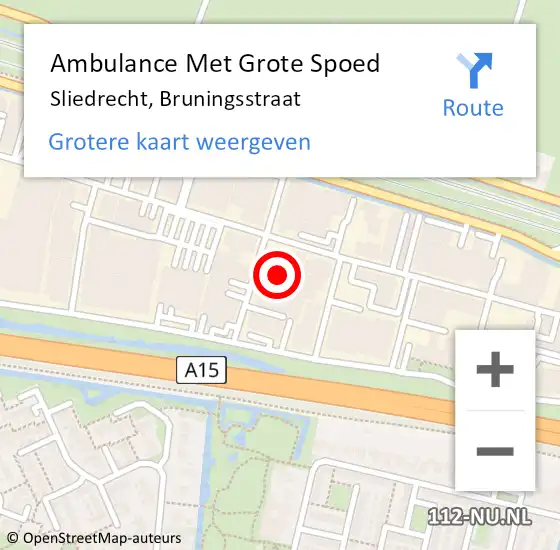 Locatie op kaart van de 112 melding: Ambulance Met Grote Spoed Naar Sliedrecht, Bruningsstraat op 1 mei 2024 11:11